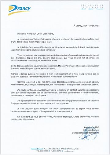 La lettre du Maire aux Drancéens